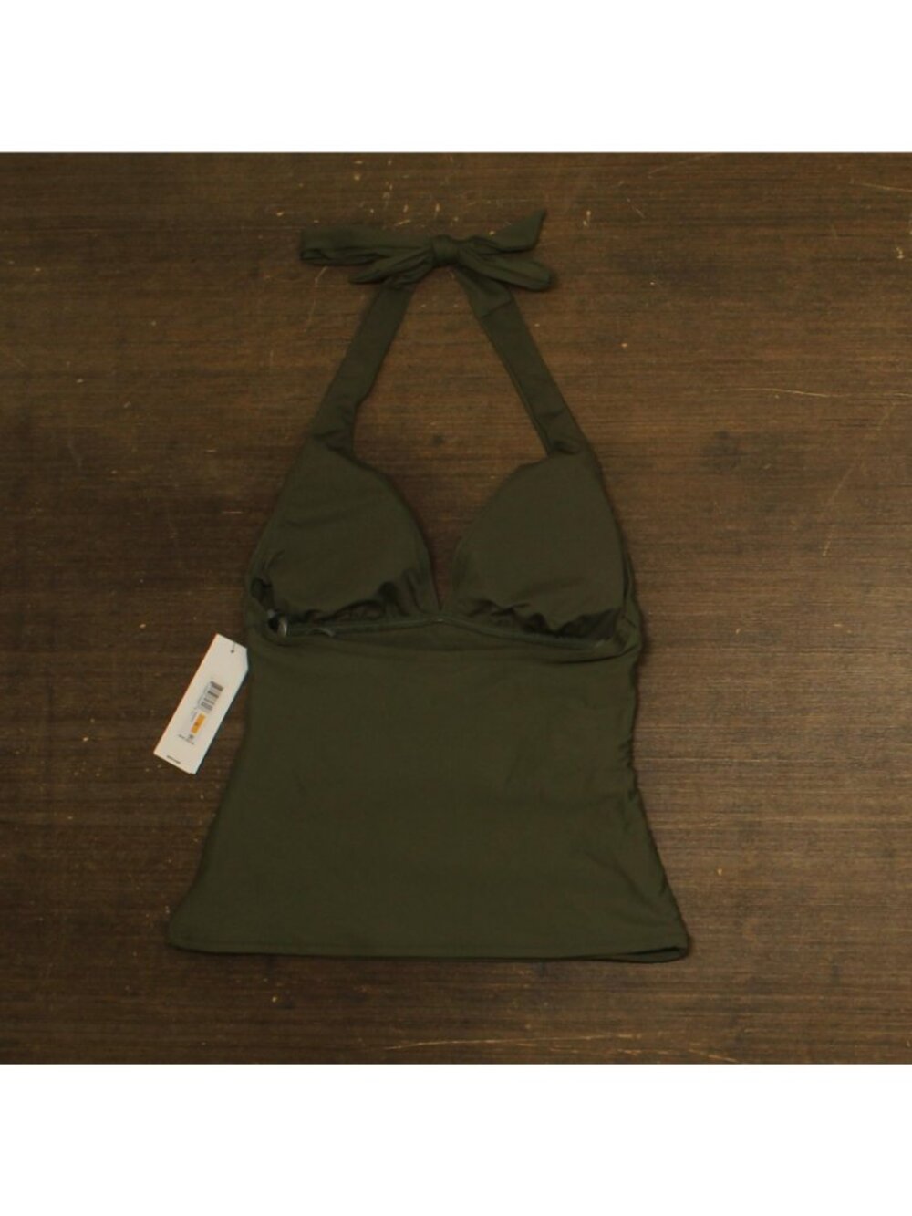 DKNY Halter V-Neck Shirred Tankini Top DIMKS215 Moss Green S - Picture 2 of 11
